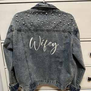 *SOLD* Wifey Embroidered Pearl Embellished Denim Jacket